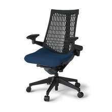 アクトチェア エラストマーバック 可動肘 ベースカラー：T1 樹脂脚 抵抗付ウレタン双輪キャスター ［座：B2/ネイビーブルー×背：T1/ブラックT］ KG447PS-MT1B2T1