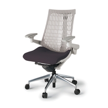 アクトチェア エラストマーバック 可動肘 ハンガー ベースカラー：ZN アルミミラー脚 ナイロン双輪キャスター ［座：H2/チョコレートブラウン×背：T6/ライトグレーT］ KG447PSHZNH2T6