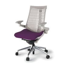 アクトチェア エラストマーバック 可動肘 ハンガー ベースカラー：ZN アルミミラー脚 抵抗付ウレタン双輪キャスター ［座：X7/プラムパープル×背：T6/ライトグレーT］ KG447PSHMZNX7T6