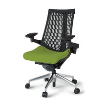 アクトチェア エラストマーバック 可動肘 ハンガー ベースカラー：ZT アルミミラー脚 抵抗付ウレタン双輪キャスター ［座：Q6/モスグリーン×背：T1/ブラックT］ KG447PSHMZTQ6T1