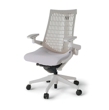 アクトチェア エラストマーバック 可動肘 ベースカラー：GN 樹脂脚 抵抗付ウレタン双輪キャスター ［座：T7/ホワイトグレーT×背：T6/ライトグレーT］ KG447SC-MGNT7T6