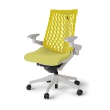 アクトチェア エラストマーバック 可動肘 ベースカラー：GN 樹脂脚 抵抗付ウレタン双輪キャスター ［座：U8/シトラスグリーン×背：U5/ストロングイエロー］ KG447SC-MGNU8U5