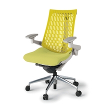 アクトチェア エラストマーバック 可動肘 ベースカラー：ZN アルミミラー脚 ナイロン双輪キャスター ［座：U8/シトラスグリーン×背：U5/ストロングイエロー］ KG447SC-ZNU8U5