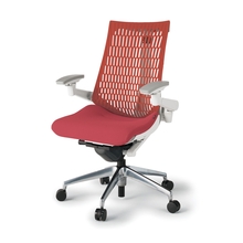 アクトチェア エラストマーバック 可動肘 ハンガー ベースカラー：ZW アルミミラー脚 ナイロン双輪キャスター ［座：R3/レッド×背：D4/バーシモンオレンジ］ KG447SCHZWR3D4