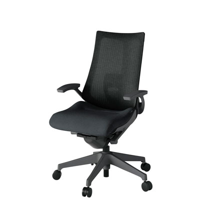 アクト2 KJ-455JE-W2T1 メッシュバック テクスチャード ランバーサポート 固定肘 ナイロンキャスター[ ベースカラー: W2 張地カラー: T1 / ブラック  ]