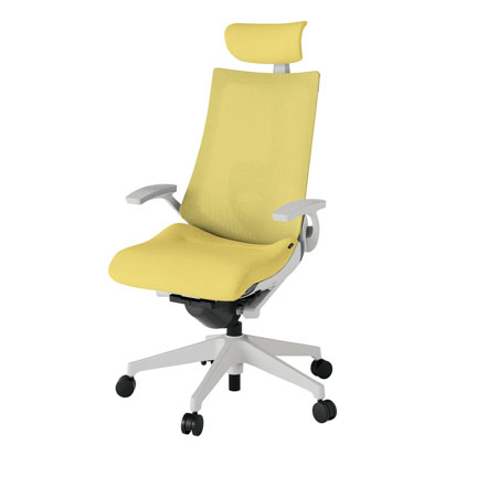 アクト2 KJ-455JEE-GNU6 メッシュバック テクスチャード ランバーサポート 固定肘 ヘッドサポート ( クロス ) ナイロンキャスター[ ベースカラー: GN 張地カラー: U6 / カナリアイエロー  ]