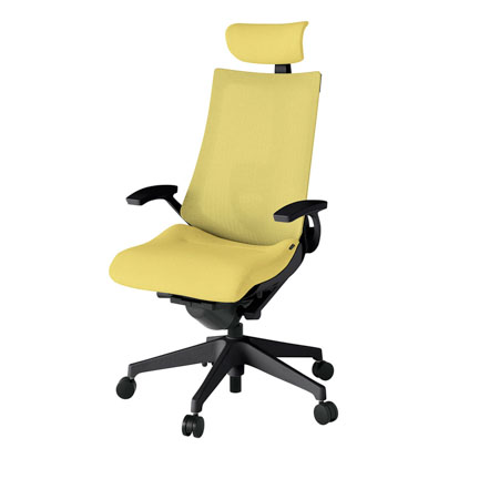 アクト2 KJ-455JEE-T1U6 メッシュバック テクスチャード ランバーサポート 固定肘 ヘッドサポート ( クロス ) ナイロンキャスター[ ベースカラー: T1 張地カラー: U6 / カナリアイエロー  ]