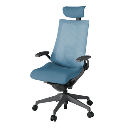 アクト2 KJ-455JEE-W2B4 メッシュバック テクスチャード ランバーサポート 固定肘 ヘッドサポート ( クロス ) ナイロンキャスター[ ベースカラー: W2 張地カラー: B4 / ダックブルー  ]