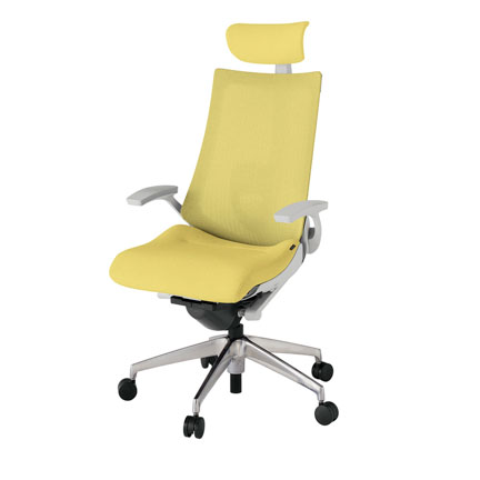 アクト2 KJ-455JEE-ZNU6 メッシュバック テクスチャード ランバーサポート 固定肘 ヘッドサポート ( クロス ) ナイロンキャスター[ ベースカラー: ZN 張地カラー: U6 / カナリアイエロー  ]