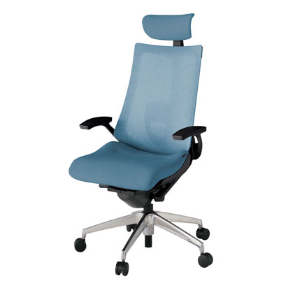 アクト2 KJ-455JEE-ZTB4 メッシュバック テクスチャード ランバーサポート 固定肘 ヘッドサポート ( クロス ) ナイロンキャスター[ ベースカラー: ZT 張地カラー: B4 / ダックブルー  ]