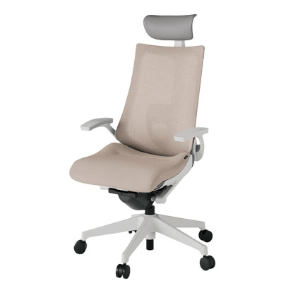 アクト2 KJ-455JEF-GNF6 メッシュバック テクスチャード ランバーサポート 固定肘 ヘッドサポート ( ビニール ) ナイロンキャスター[ ベースカラー: GN 張地カラー: F6 / グレイッシュブラウン  ]