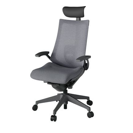 アクト2 KJ-455JEF-W2T3 メッシュバック テクスチャード ランバーサポート 固定肘 ヘッドサポート ( ビニール ) ナイロンキャスター[ ベースカラー: W2 張地カラー: T3 / ダークグレー  ]