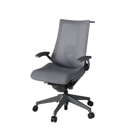 アクト2 KJ-455JEH-W2T3 メッシュバック テクスチャード ランバーサポート 固定肘 ハンガーナイロンキャスター[ ベースカラー: W2 張地カラー: T3 / ダークグレー  ]