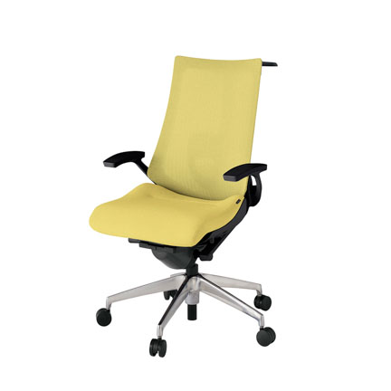 アクト2 KJ-455JEH-ZTU6 メッシュバック テクスチャード ランバーサポート 固定肘 ハンガーナイロンキャスター[ ベースカラー: ZT 張地カラー: U6 / カナリアイエロー  ]