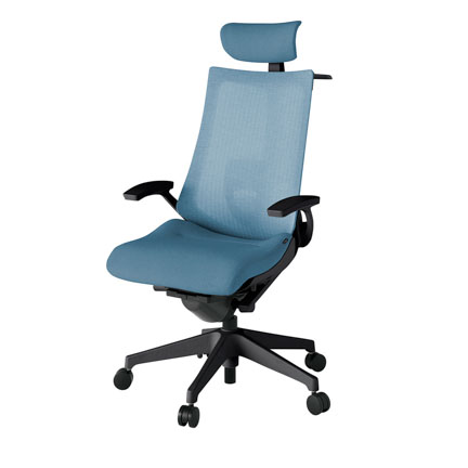 アクト2 KJ-455JEX-T1B4 メッシュバック テクスチャード ランバーサポート 固定肘 ヘッドサポート ( クロス ) ハンガー ナイロンキャスター[ ベースカラー: T1 張地カラー: B4 / ダックブルー  ]