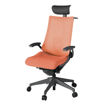 アクト2 KJ-455JEY-W2D4 メッシュバック テクスチャード ランバーサポート 固定肘 ヘッドサポート ( ビニール ) ハンガー ナイロンキャスター[ ベースカラー: W2 張地カラー: D4 / パーシモオレンジ  ]