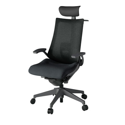 アクト2 KJ-455JEY-W2T1 メッシュバック テクスチャード ランバーサポート 固定肘 ヘッドサポート ( ビニール ) ハンガー ナイロンキャスター[ ベースカラー: W2 張地カラー: T1 / ブラック  ]