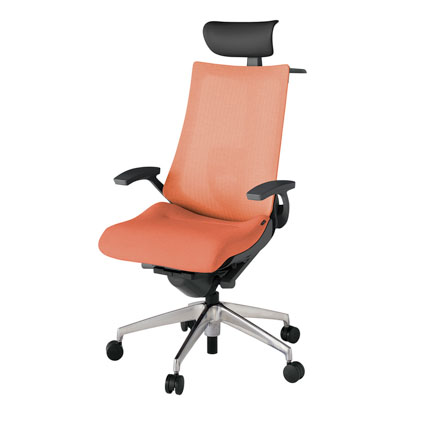 アクト2 KJ-455JEY-ZDD4 メッシュバック テクスチャード ランバーサポート 固定肘 ヘッドサポート ( ビニール ) ハンガー ナイロンキャスター[ ベースカラー: ZD 張地カラー: D4 / パーシモオレンジ  ]