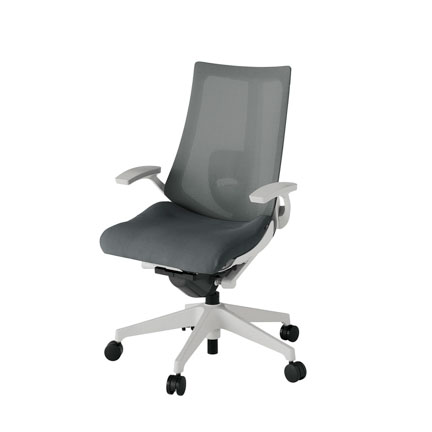 アクト2 KJ-455JV-GNC3 メッシュバック プレーン ランバーサポート 固定肘 ナイロンキャスター[ ベースカラー: GN 張地カラー: C3 / ダークグレー  ]