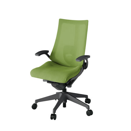 アクト2 KJ-455JV-W2Q7 メッシュバック プレーン ランバーサポート 固定肘 ナイロンキャスター[ ベースカラー: W2 張地カラー: Q7 / グラスグリーン  ]