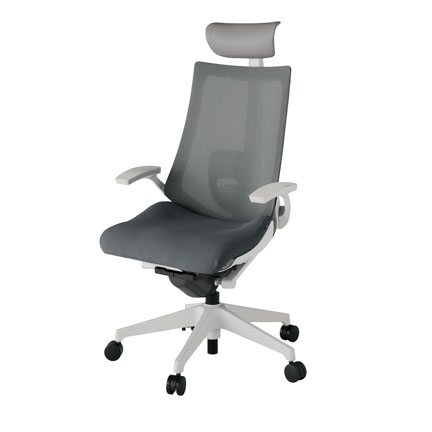 アクト2 KJ-455JVF-GNC3 メッシュバック プレーン ランバーサポート 固定肘 ヘッドサポート ( ビニール ) ナイロンキャスター[ ベースカラー: GN 張地カラー: C3 / ダークグレー  ]