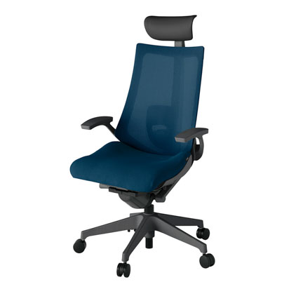 アクト2 KJ-455JVF-W2B2 メッシュバック プレーン ランバーサポート 固定肘 ヘッドサポート ( ビニール ) ナイロンキャスター[ ベースカラー: W2 張地カラー: B2 / ネイビーブルー  ]