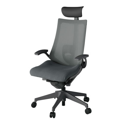 アクト2 KJ-455JVF-W2C3 メッシュバック プレーン ランバーサポート 固定肘 ヘッドサポート ( ビニール ) ナイロンキャスター[ ベースカラー: W2 張地カラー: C3 / ダークグレー  ]