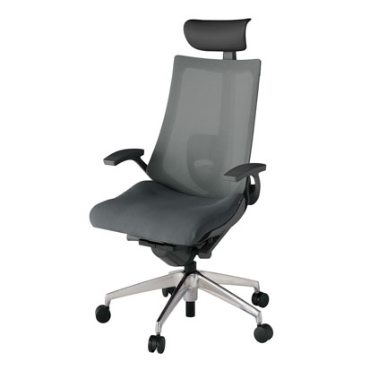 アクト2 KJ-455JVF-ZDC3 メッシュバック プレーン ランバーサポート 固定肘 ヘッドサポート ( ビニール ) ナイロンキャスター[ ベースカラー: ZD 張地カラー: C3 / ダークグレー  ]