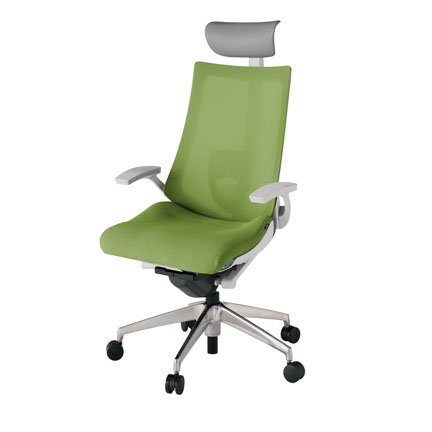 アクト2 KJ-455JVF-ZNQ7 メッシュバック プレーン ランバーサポート 固定肘 ヘッドサポート ( ビニール ) ナイロンキャスター[ ベースカラー: ZN 張地カラー: Q7 / グラスグリーン  ]