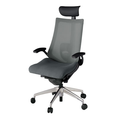 アクト2 KJ-455JVF-ZTC3 メッシュバック プレーン ランバーサポート 固定肘 ヘッドサポート ( ビニール ) ナイロンキャスター[ ベースカラー: ZT 張地カラー: C3 / ダークグレー  ]