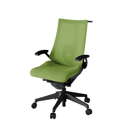 アクト2 KJ-455JVH-T1Q7 メッシュバック プレーン ランバーサポート 固定肘 ハンガーナイロンキャスター[ ベースカラー: T1 張地カラー: Q7 / グラスグリーン  ]