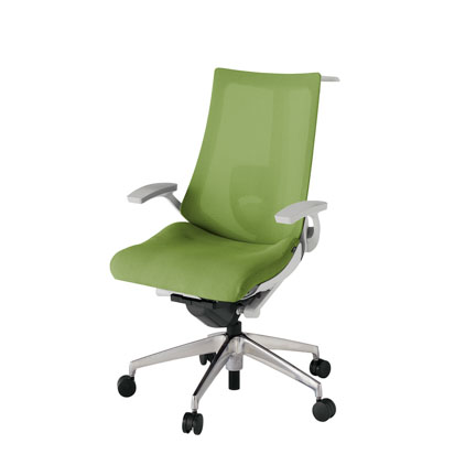 アクト2 KJ-455JVH-ZNQ7 メッシュバック プレーン ランバーサポート 固定肘 ハンガーナイロンキャスター[ ベースカラー: ZN 張地カラー: Q7 / グラスグリーン  ]