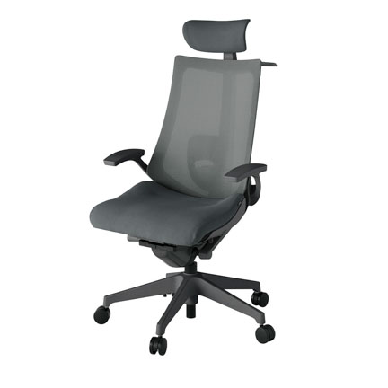 アクト2 KJ-455JVX-W2C3 メッシュバック プレーン ランバーサポート 固定肘 ヘッドサポート ( クロス ) ハンガー ナイロンキャスター[ ベースカラー: W2 張地カラー: C3 / ダークグレー  ]