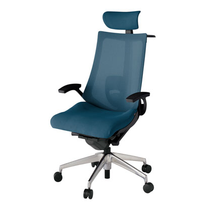アクト2 KJ-455JVX-ZTN3 メッシュバック プレーン ランバーサポート 固定肘 ヘッドサポート ( クロス ) ハンガー ナイロンキャスター[ ベースカラー: ZT 張地カラー: N3 / ライトインディゴ  ]