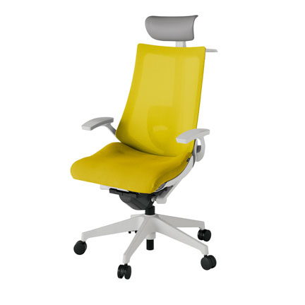 アクト2 KJ-455JVY-GNU5 メッシュバック プレーン ランバーサポート 固定肘 ヘッドサポート ( ビニール ) ハンガー ナイロンキャスター[ ベースカラー: GN 張地カラー: U5 / ストロングイエロー  ]