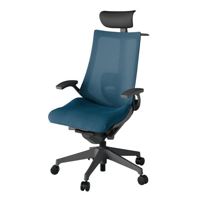 アクト2 KJ-455JVY-W2N3 メッシュバック プレーン ランバーサポート 固定肘 ヘッドサポート ( ビニール ) ハンガー ナイロンキャスター[ ベースカラー: W2 張地カラー: N3 / ライトインディゴ  ]