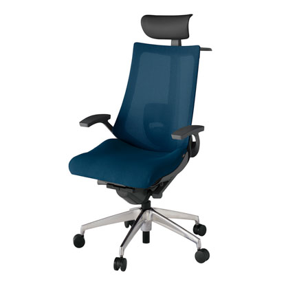 アクト2 KJ-455JVY-ZDB2 メッシュバック プレーン ランバーサポート 固定肘 ヘッドサポート ( ビニール ) ハンガー ナイロンキャスター[ ベースカラー: ZD 張地カラー: B2 / ネイビーブルー  ]
