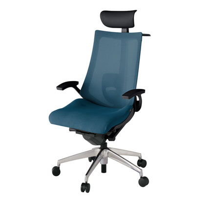 アクト2 KJ-455JVY-ZTN3 メッシュバック プレーン ランバーサポート 固定肘 ヘッドサポート ( ビニール ) ハンガー ナイロンキャスター[ ベースカラー: ZT 張地カラー: N3 / ライトインディゴ  ]