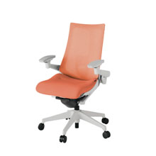 アクト2 KJ-457JE-GND4 メッシュバック テクスチャード ランバーサポート 可動肘 ナイロンキャスター[ ベースカラー: GN 張地カラー: D4 / パーシモオレンジ  ]