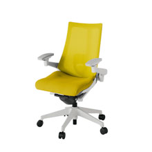 アクト2 KJ-457JV-GNU5 メッシュバック プレーン ランバーサポート 可動肘 ナイロンキャスター[ ベースカラー: GN 張地カラー: U5 / ストロングイエロー  ]