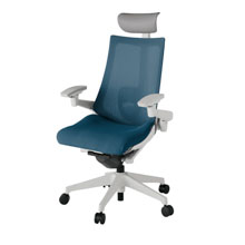 アクト2 KJ-457JVF-GNN3 メッシュバック プレーン ランバーサポート 可動肘 ヘッドサポート ( ビニール ) ナイロンキャスター[ ベースカラー: GN 張地カラー: N3 / ライトインディゴ  ]