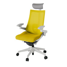 アクト2 KJ-457JVF-GNU5 メッシュバック プレーン ランバーサポート 可動肘 ヘッドサポート ( ビニール ) ナイロンキャスター[ ベースカラー: GN 張地カラー: U5 / ストロングイエロー  ]