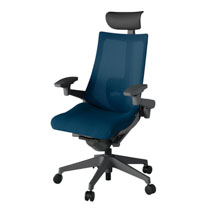 アクト2 KJ-457JVF-W2B2 メッシュバック プレーン ランバーサポート 可動肘 ヘッドサポート ( ビニール ) ナイロンキャスター[ ベースカラー: W2 張地カラー: B2 / ネイビーブルー  ]