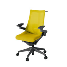 アクト2 KJ-457JVH-W2U5 メッシュバック プレーン ランバーサポート 可動肘 ハンガーナイロンキャスター[ ベースカラー: W2 張地カラー: U5 / ストロングイエロー  ]