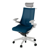 アクト2 KJ-457JVY-GNB2 メッシュバック テクスチャード ランバーサポート 可動肘 ヘッドサポート ( ビニール ) ハンガー ナイロンキャスター[ ベースカラー: GN 張地カラー: B2 / ネイビーブルー  ]