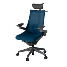 アクト2 KJ-457JVY-W2B2 メッシュバック プレーン ランバーサポート 可動肘 ヘッドサポート ( ビニール ) ハンガー ナイロンキャスター[ ベースカラー: W2 張地カラー: B2 / ネイビーブルー  ]