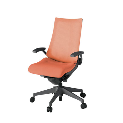 アクト2 KJ-475JE-W2D4 メッシュバック テクスチャード 固定肘 ナイロンキャスター[ ベースカラー: W2 張地カラー: D4 / パーシモオレンジ  ]