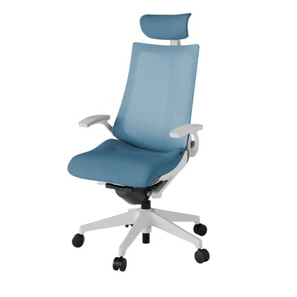 アクト2 KJ-475JEE-GNB4 メッシュバック テクスチャード 固定肘 ヘッドサポート ( クロス ) ナイロンキャスター[ ベースカラー: GN 張地カラー: B4 / ダックブルー  ]