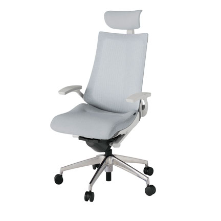 アクト2 KJ-475JEE-ZNT7 メッシュバック テクスチャード 固定肘 ヘッドサポート ( クロス ) ナイロンキャスター[ ベースカラー: ZN 張地カラー: T7 / ホワイトグレー  ]