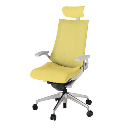 アクト2 KJ-475JEE-ZNU6 メッシュバック テクスチャード 固定肘 ヘッドサポート ( クロス ) ナイロンキャスター[ ベースカラー: ZN 張地カラー: U6 / カナリアイエロー  ]